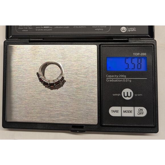 JTV Sterling Silver Red Garnet Baguette Band Ring Size 5 925 Wide Dome - Picture 8 of 9